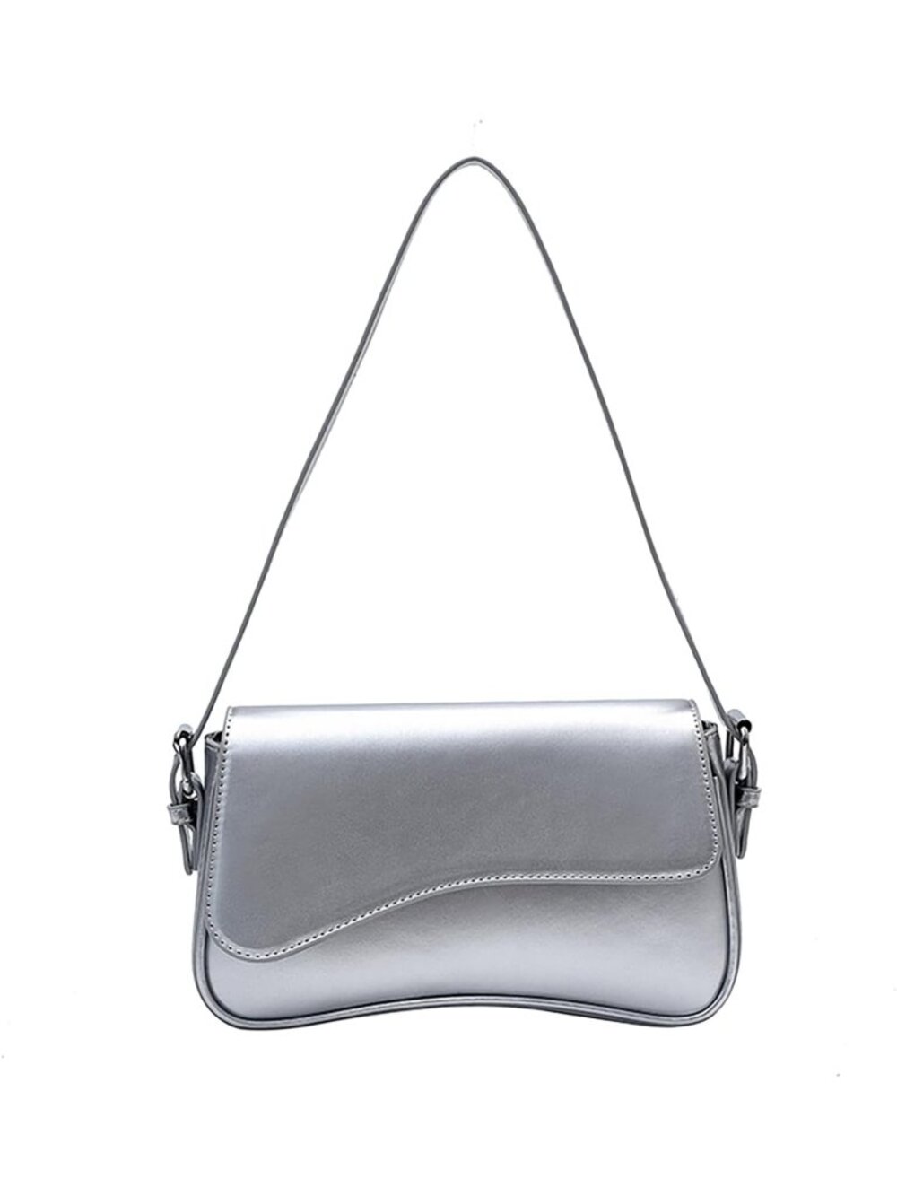 👜Women's Silver PU Leather Tote Shoulder Handbag 2 Removable Straps Zipper Bag